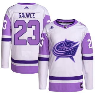 Men's Brendan Gaunce Columbus Blue Jackets Adidas Hockey Fights Cancer Primegreen Jersey - Authentic White/Purple