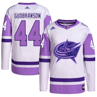 Men's Erik Gudbranson Columbus Blue Jackets Adidas Hockey Fights Cancer Primegreen Jersey - Authentic White/Purple