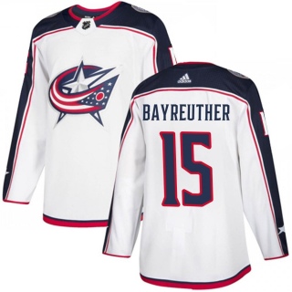 Men's Gavin Bayreuther Columbus Blue Jackets Adidas White Away Jersey - Authentic Blue
