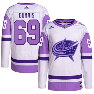 Men's Jordan Dumais Columbus Blue Jackets Adidas Hockey Fights Cancer Primegreen Jersey - Authentic White/Purple