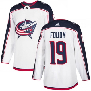 Men's Liam Foudy Columbus Blue Jackets Adidas White Away Jersey - Authentic Blue