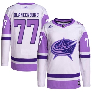 Men's Nick Blankenburg Columbus Blue Jackets Adidas Hockey Fights Cancer Primegreen Jersey - Authentic White/Purple