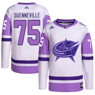 Men's Peter Quenneville Columbus Blue Jackets Adidas Hockey Fights Cancer Primegreen Jersey - Authentic White/Purple