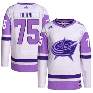 Men's Tim Berni Columbus Blue Jackets Adidas Hockey Fights Cancer Primegreen Jersey - Authentic White/Purple