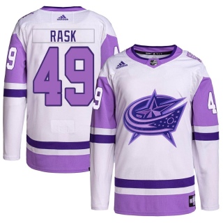 Men's Victor Rask Columbus Blue Jackets Adidas Hockey Fights Cancer Primegreen Jersey - Authentic White/Purple