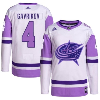Men's Vladislav Gavrikov Columbus Blue Jackets Adidas Hockey Fights Cancer Primegreen Jersey - Authentic White/Purple
