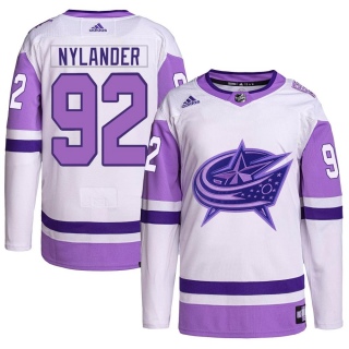 Youth Alexander Nylander Columbus Blue Jackets Adidas Hockey Fights Cancer Primegreen Jersey - Authentic White/Purple