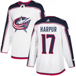 Youth Ben Harpur Columbus Blue Jackets Adidas White Away Jersey - Authentic Blue