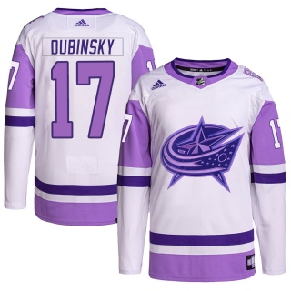 Youth Brandon Dubinsky Columbus Blue Jackets Adidas Hockey Fights Cancer Primegreen Jersey - Authentic White/Purple