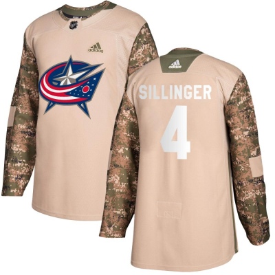 Youth Cole Sillinger Columbus Blue Jackets Adidas Camo Veterans Day Practice Jersey - Authentic Blue
