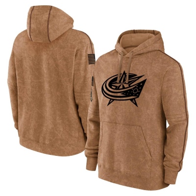 Youth Columbus Blue Jackets Brown 2023 Salute to Service Club Pullover Hoodie - Blue