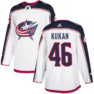 Youth Dean Kukan Columbus Blue Jackets Adidas White Away Jersey - Authentic Blue