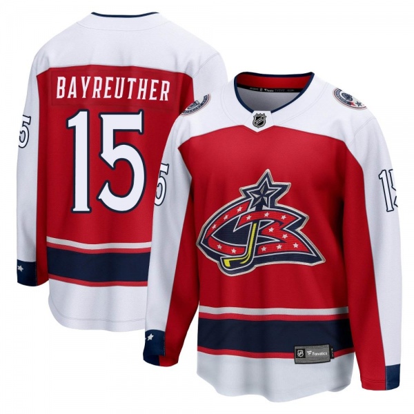 Youth Gavin Bayreuther Columbus Blue Jackets Fanatics Branded Red 2020/21 Special Edition Jersey - Breakaway Blue