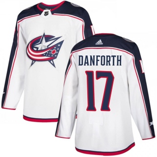 Youth Justin Danforth Columbus Blue Jackets Adidas White Away Jersey - Authentic Blue