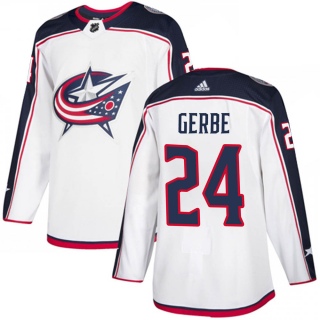 Youth Nathan Gerbe Columbus Blue Jackets Adidas White Away Jersey - Authentic Blue