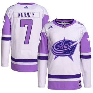 Youth Sean Kuraly Columbus Blue Jackets Adidas Hockey Fights Cancer Primegreen Jersey - Authentic White/Purple